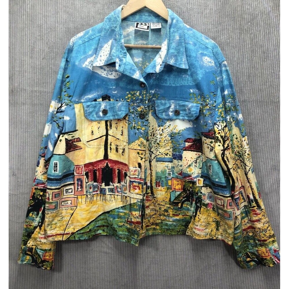 Take Two Clothing Co. Womens Jacket 1X All Over Graphic Print Vacation Scenery